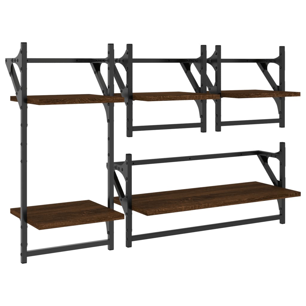 4 Piece Wall Shelf Set with Bars Brown Oak Engineered Wood