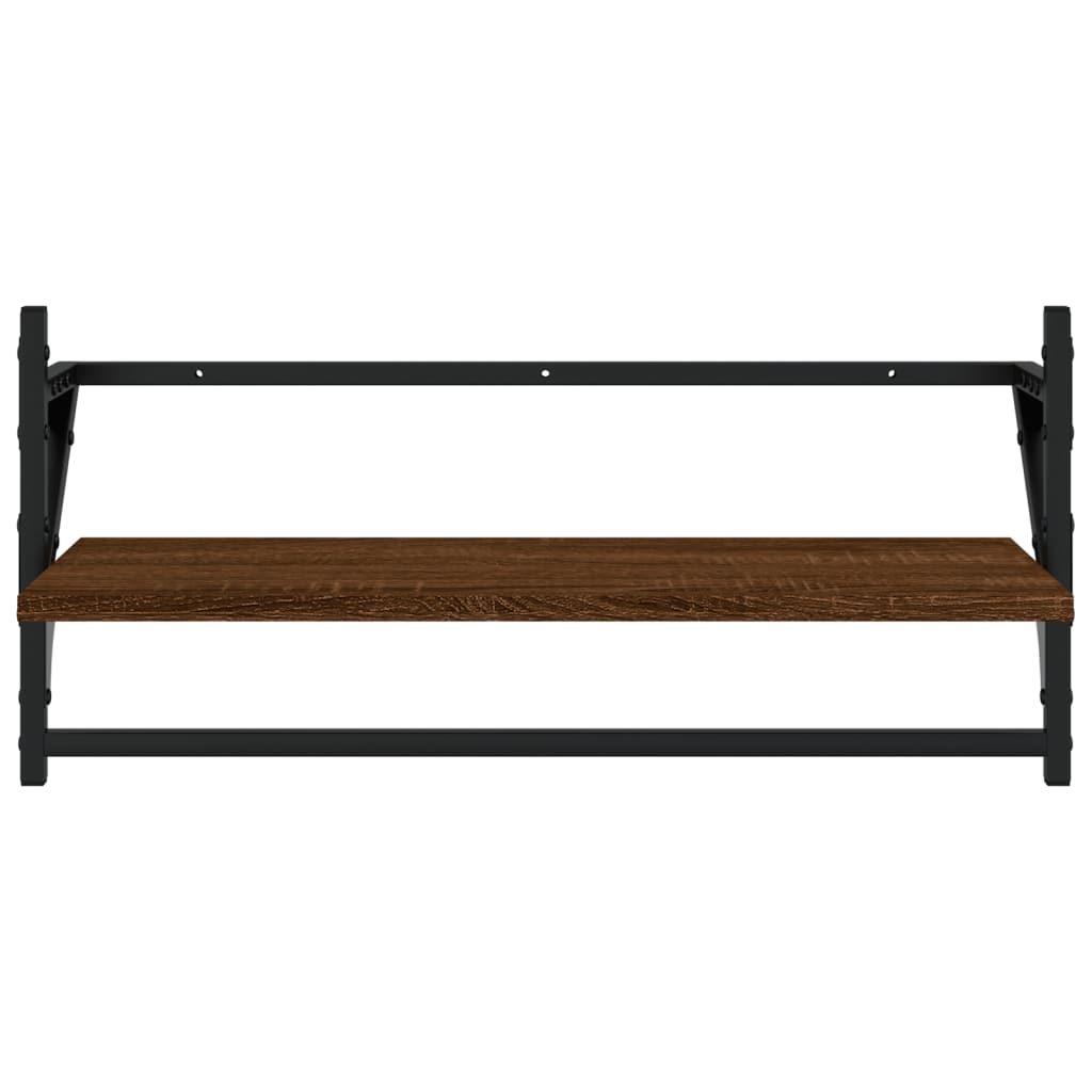 4 Piece Wall Shelf Set with Bars Brown Oak Engineered Wood
