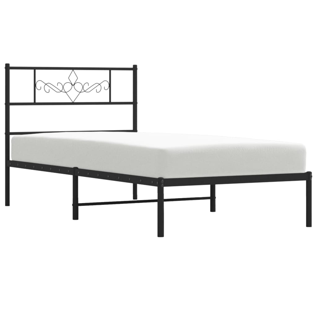 Metal Bed Frame without Mattress with Headboard Black 80x200cm