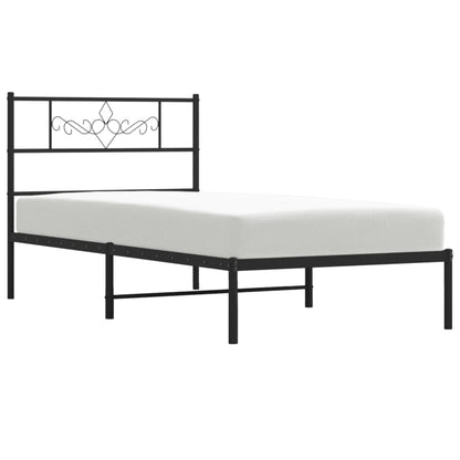 Metal Bed Frame without Mattress with Headboard Black 80x200cm