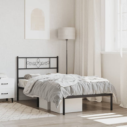 Metal Bed Frame without Mattress with Headboard Black 80x200cm