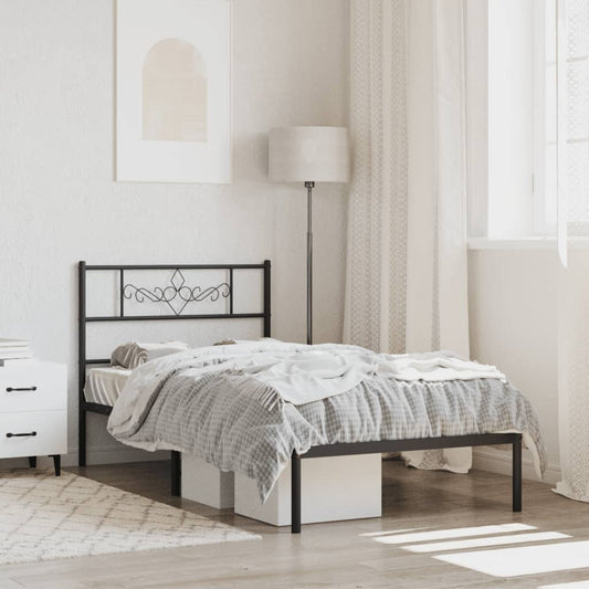 Metal Bed Frame without Mattress with Headboard Black 80x200cm