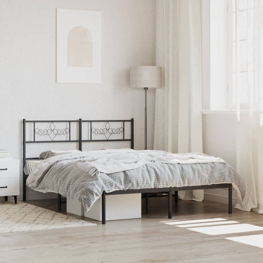 Metal Bed Frame without Mattress with Headboard Black 160x200cm