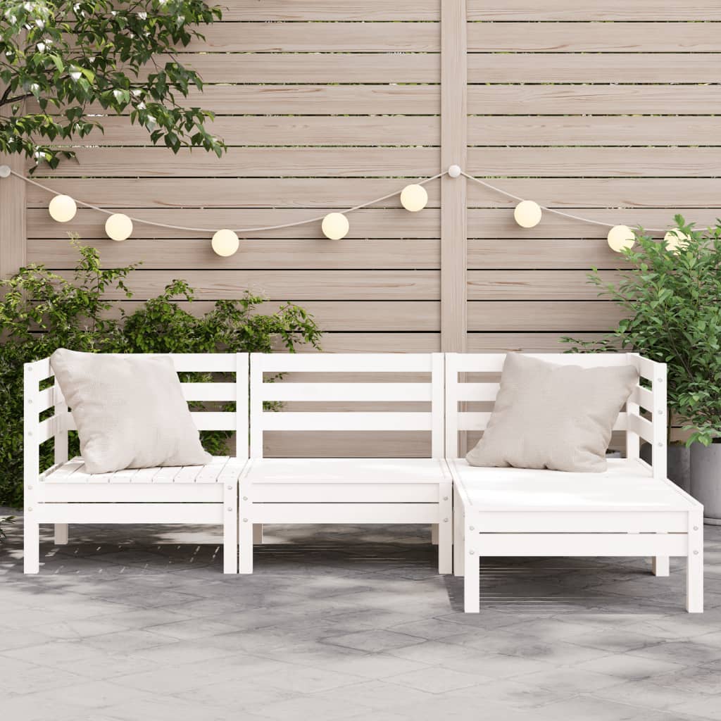 Garden Sofa 3-Seater with Footstool White Solid Wood Pine