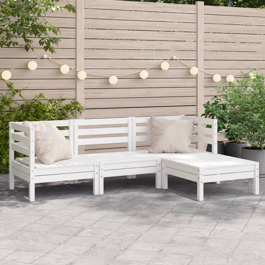 Garden Sofa 3-Seater with Footstool White Solid Wood Pine