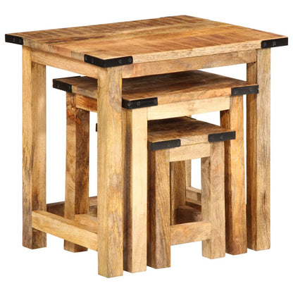 Nesting Side Tables 3 pcs Solid Rough Wood Mango