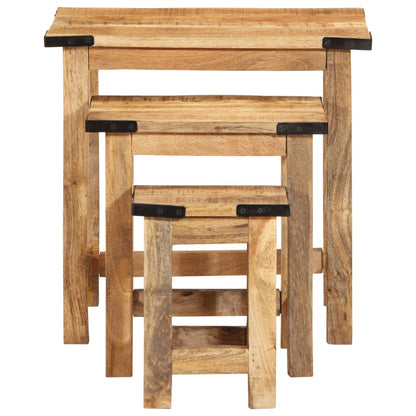 Nesting Side Tables 3 pcs Solid Rough Wood Mango