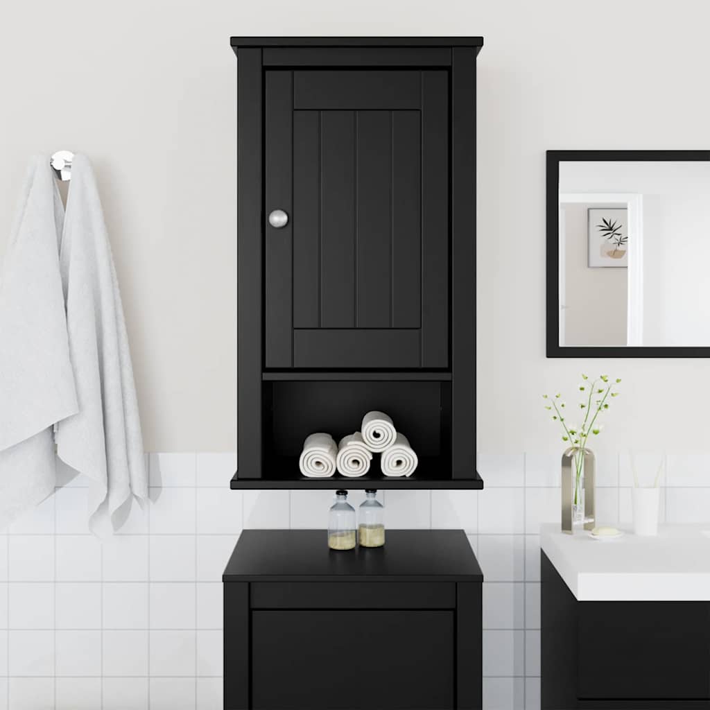 Bathroom Wall Cabinet BERG Black 40x27x71.5 cm Solid Wood Pine