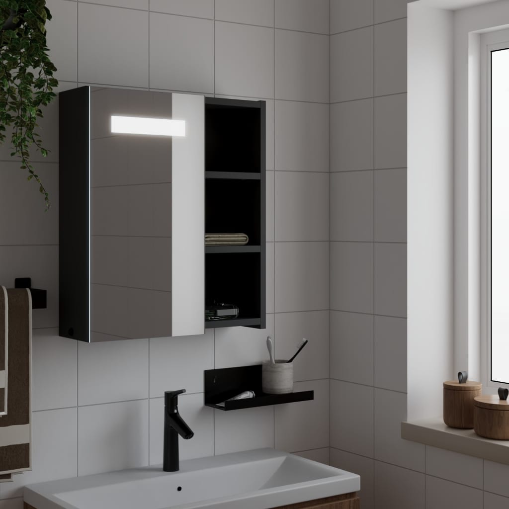 Bathroom Mirror Cabinet with LED Light Black 45x13x52 cm