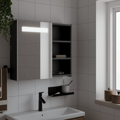 Bathroom Mirror Cabinet with LED Light Black 60x13x52 cm