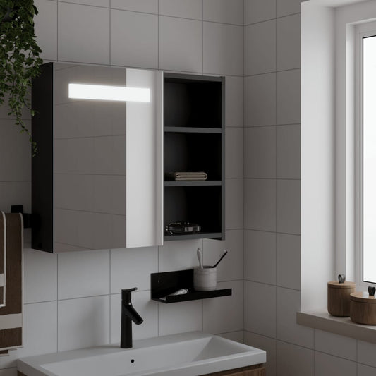 Bathroom Mirror Cabinet with LED Light Black 60x13x52 cm