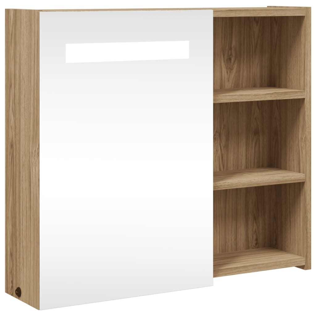 Bathroom Mirror Cabinet with LED Light Oak 60x13x52 cm