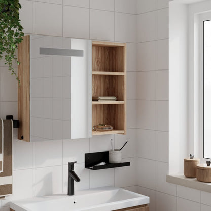 Bathroom Mirror Cabinet with LED Light Oak 60x13x52 cm