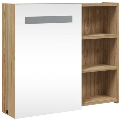 Bathroom Mirror Cabinet with LED Light Oak 60x13x52 cm