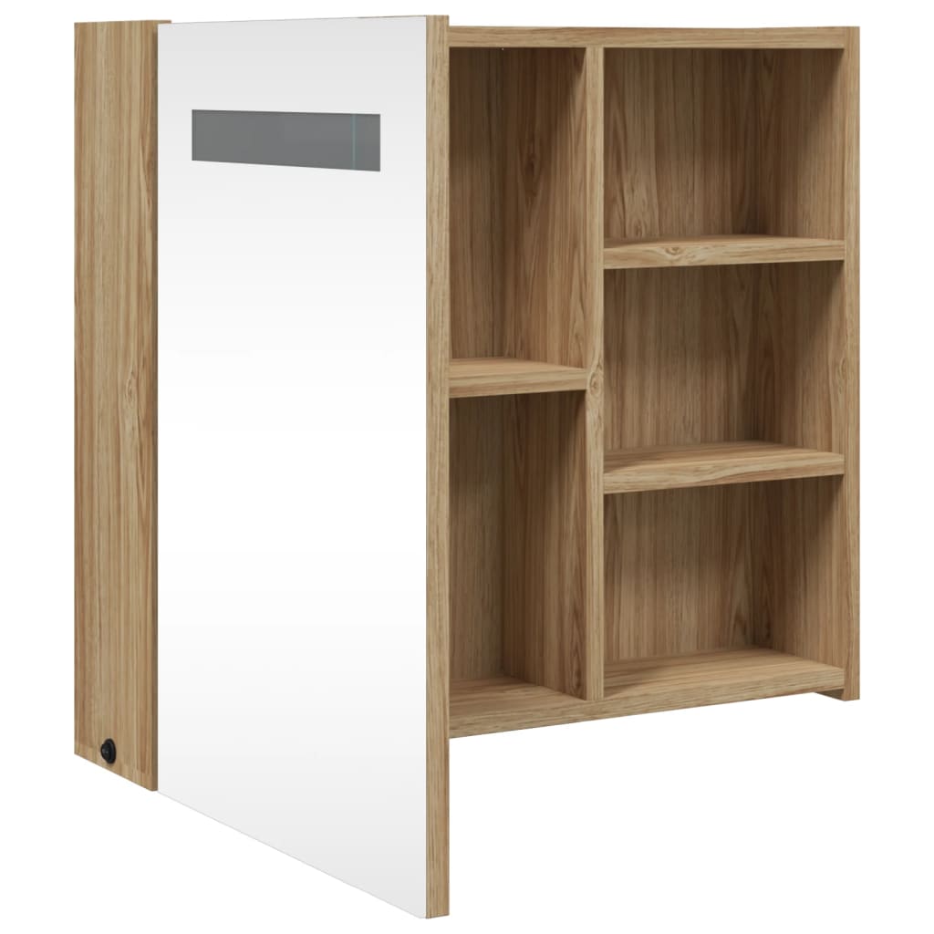 Bathroom Mirror Cabinet with LED Light Oak 60x13x52 cm