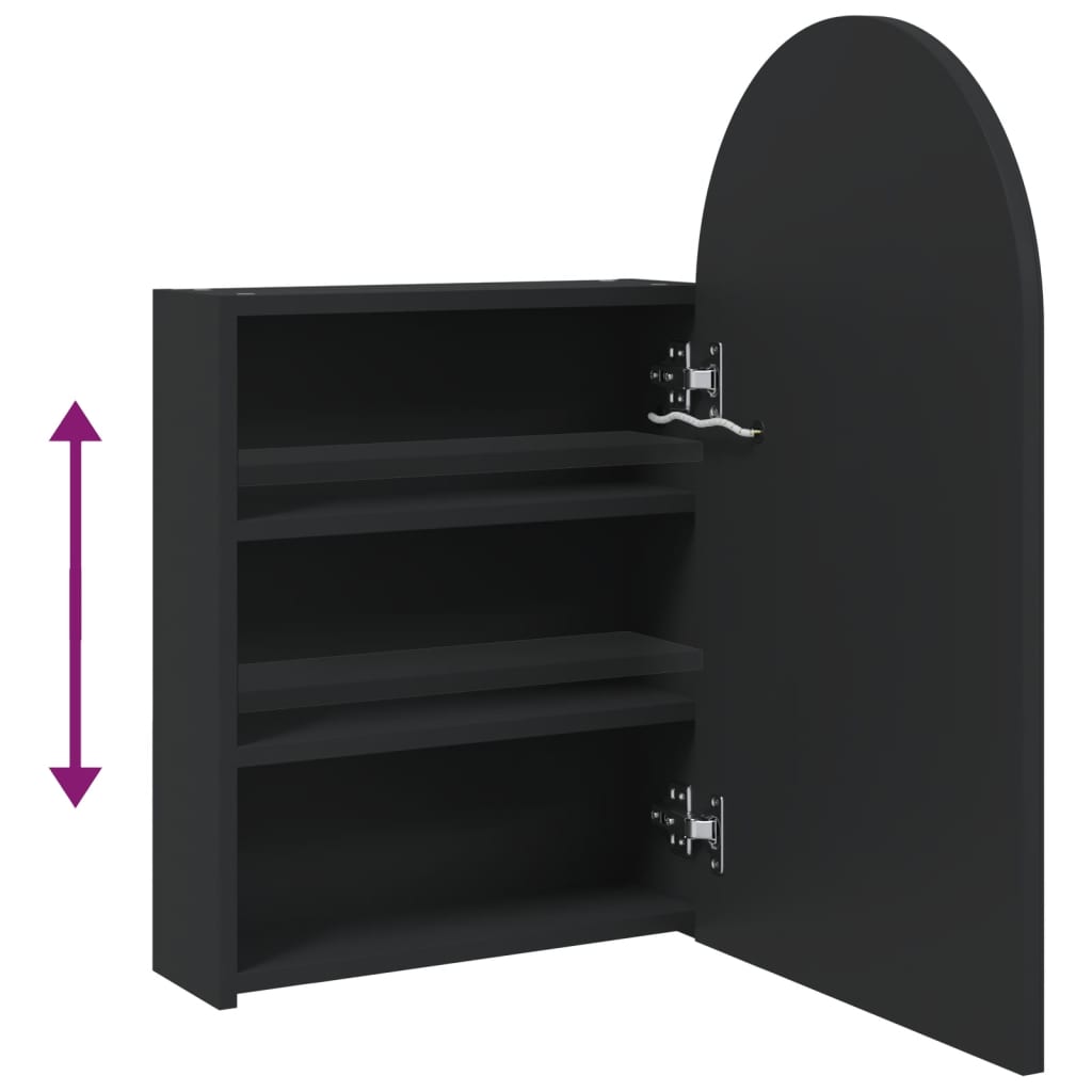 Bathroom Mirror Cabinet with LED Light Arched Black 42x13x70 cm