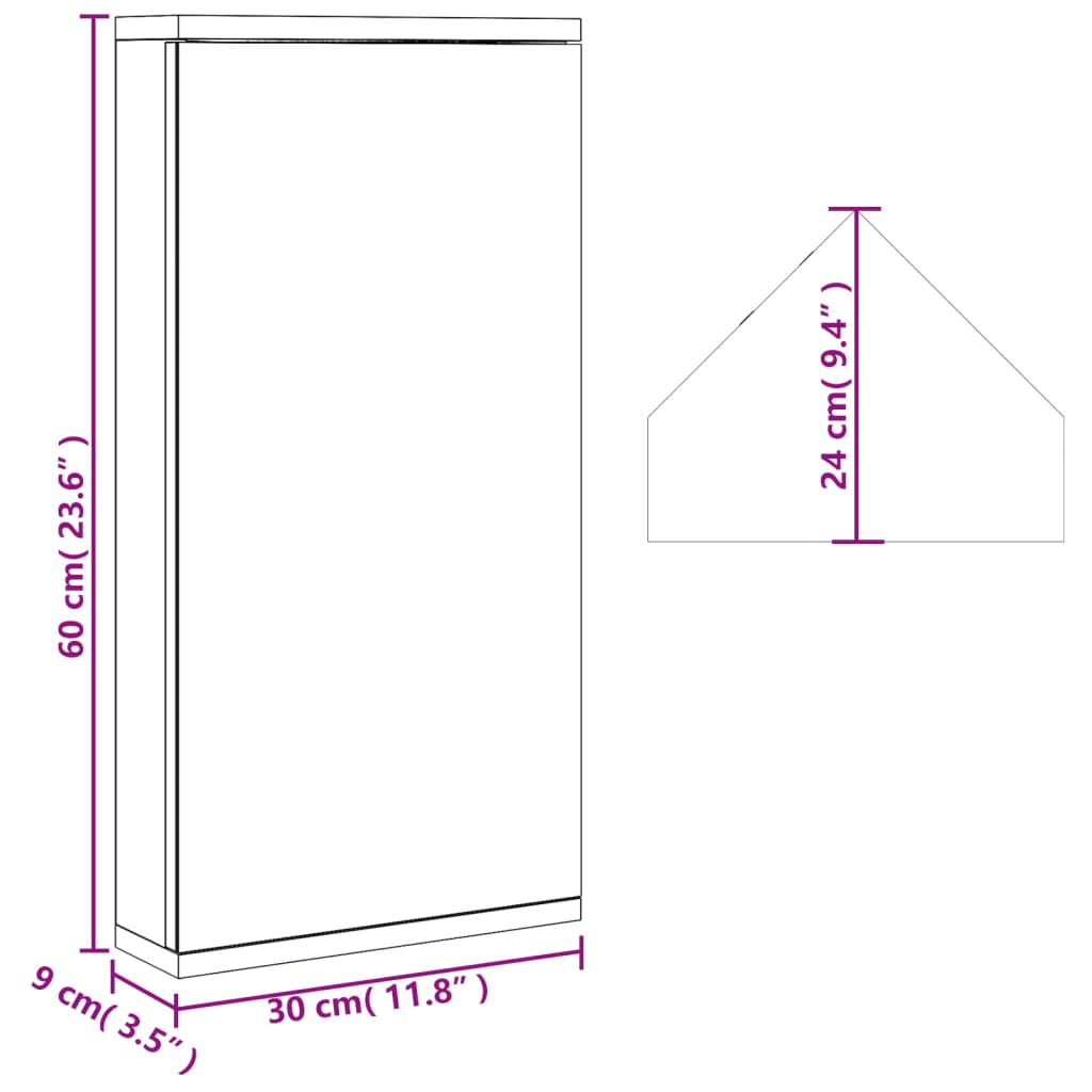 Corner Bathroom Mirror Cabinet Grey 30x24x60 cm