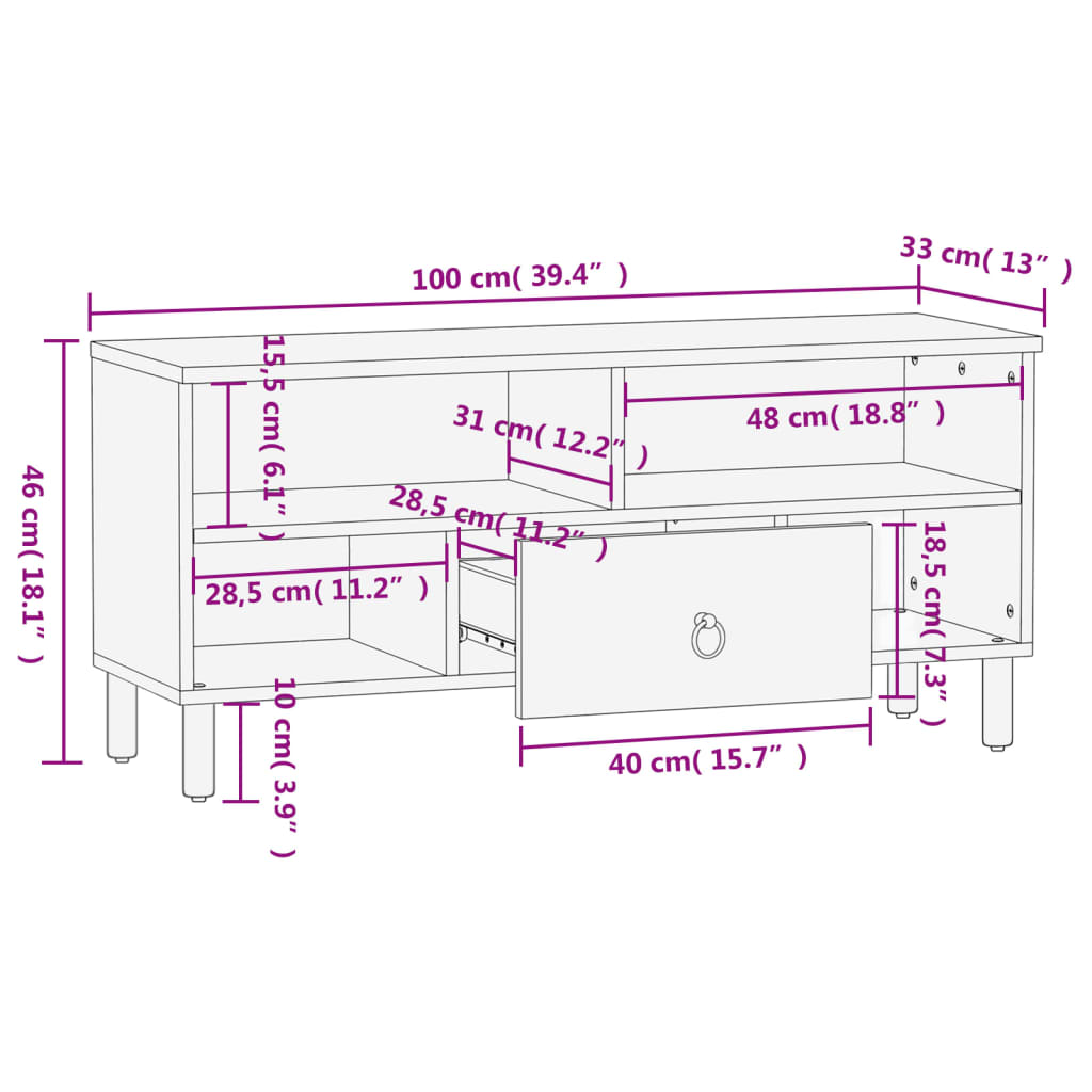 TV Cabinet 100x33x46 cm Solid Wood Mango