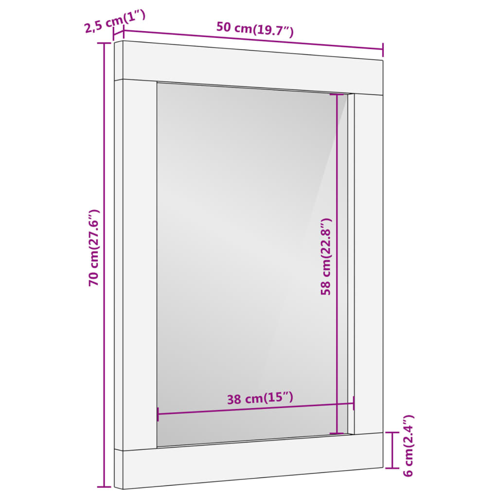 Bathroom Mirror 50x70x2.5 cm Solid Wood Mango and Glass