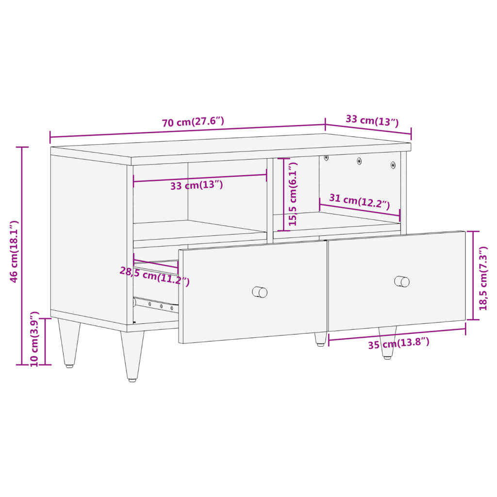 TV Cabinet 70x33x46 cm Solid Wood Mango