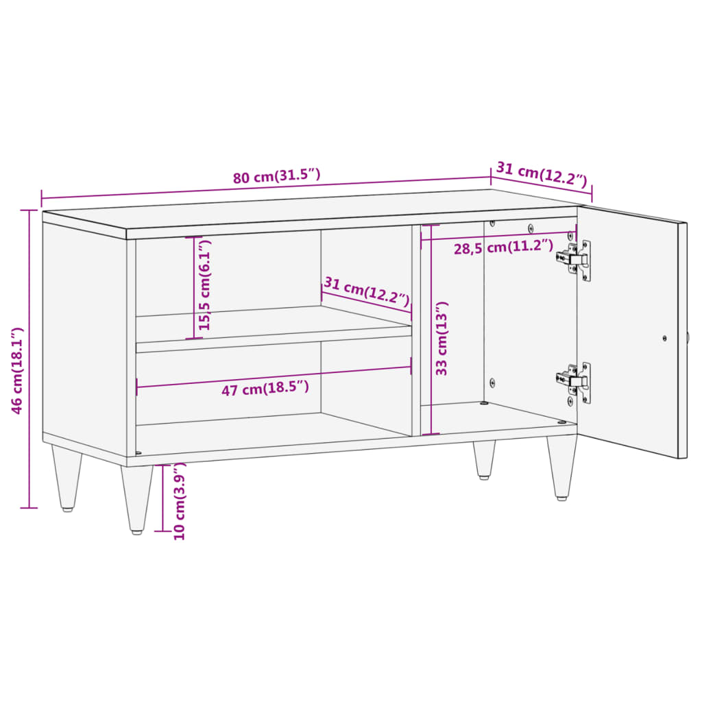 TV Cabinet 80x31x46 cm Solid Wood Mango