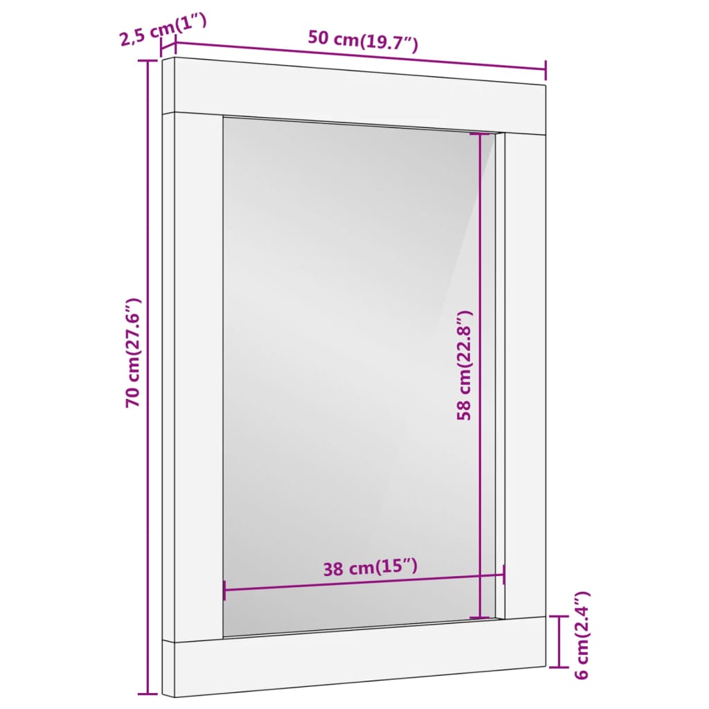 Bathroom Mirror 50x70x2.5 cm Solid Wood Mango and Glass