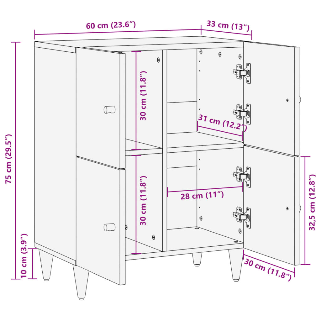 Side Cabinet 60x33x75 cm Solid Wood Mango