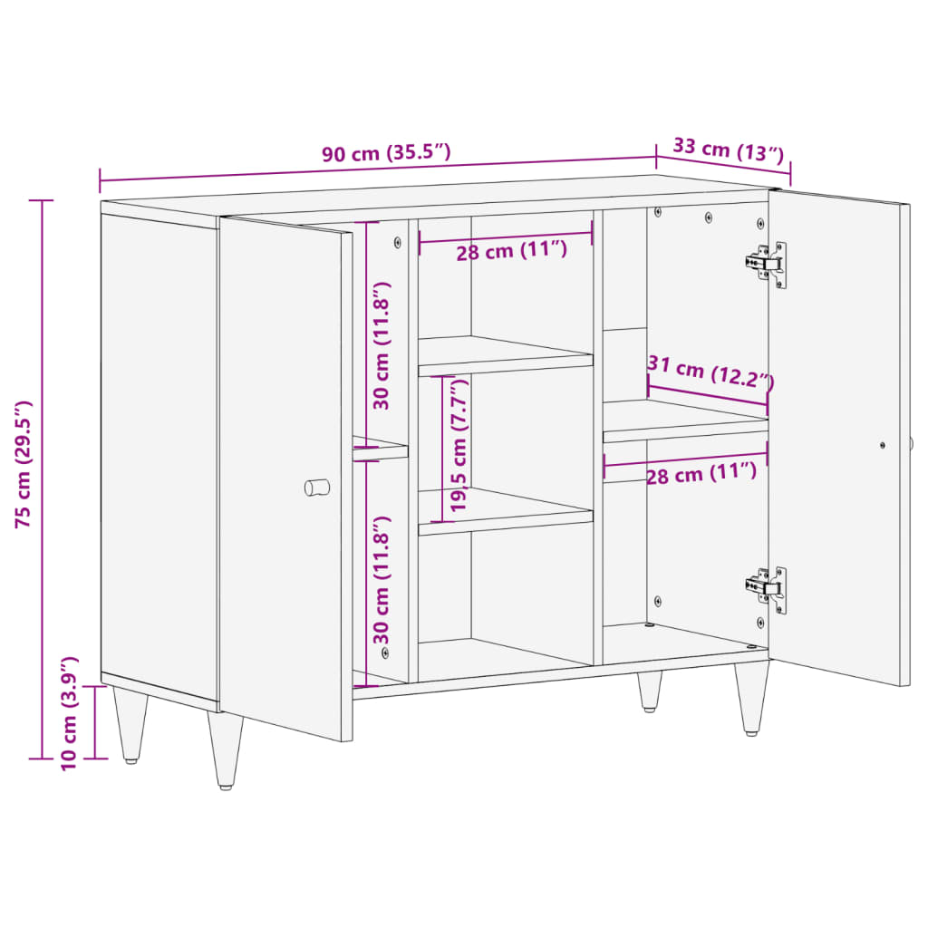 Side Cabinet 90x33x75 cm Solid Wood Mango