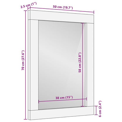 Bathroom Mirror 50x70x2.5 cm Solid Wood Mango and Glass