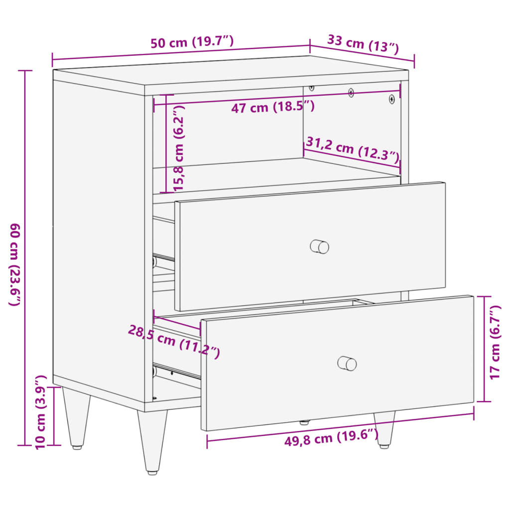 Bedside Cabinet 50x33x60 cm Solid Wood Mango