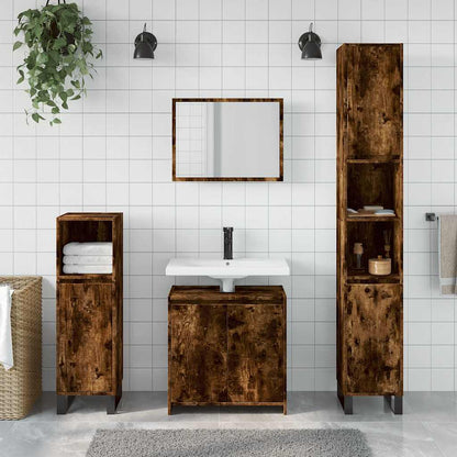 2 Piece Bathroom Furniture Set Smoked Oak Engineered Wood