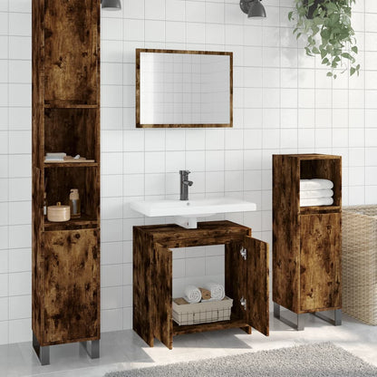 2 Piece Bathroom Furniture Set Smoked Oak Engineered Wood