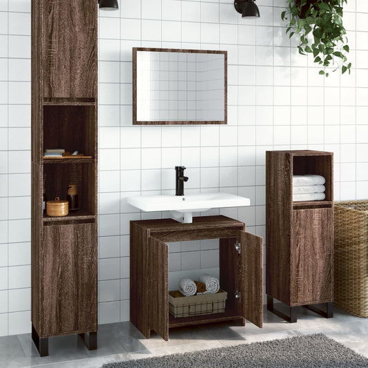 2 Piece Bathroom Furniture Set Brown Oak Engineered Wood