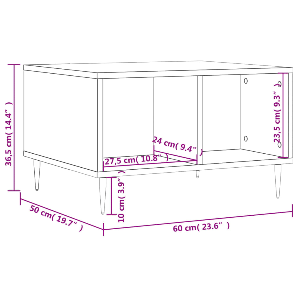 Coffee Table White 60x50x36.5 cm Engineered Wood