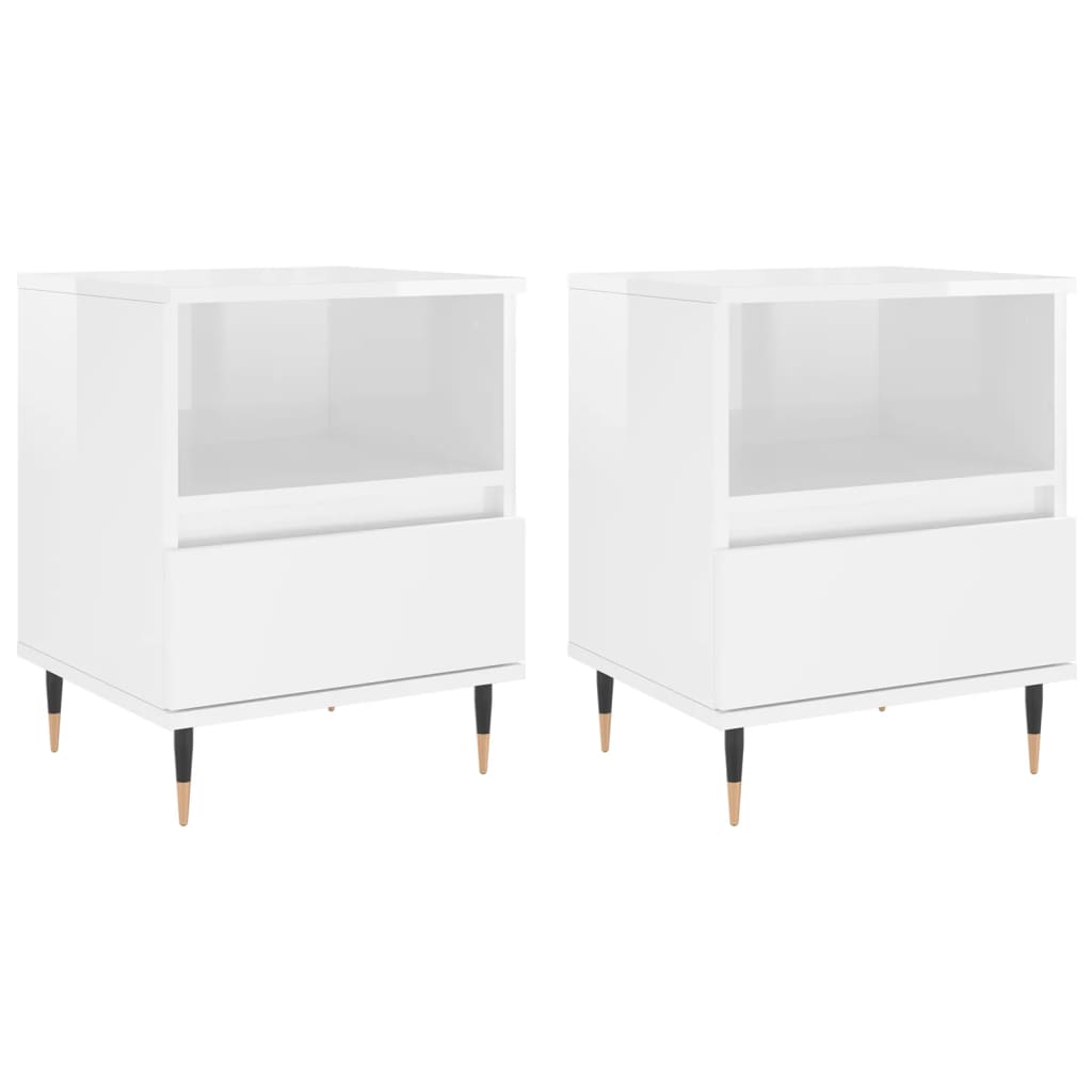 Bedside Cabinets 2 pcs High Gloss White 40x35x50 cm Engineered Wood