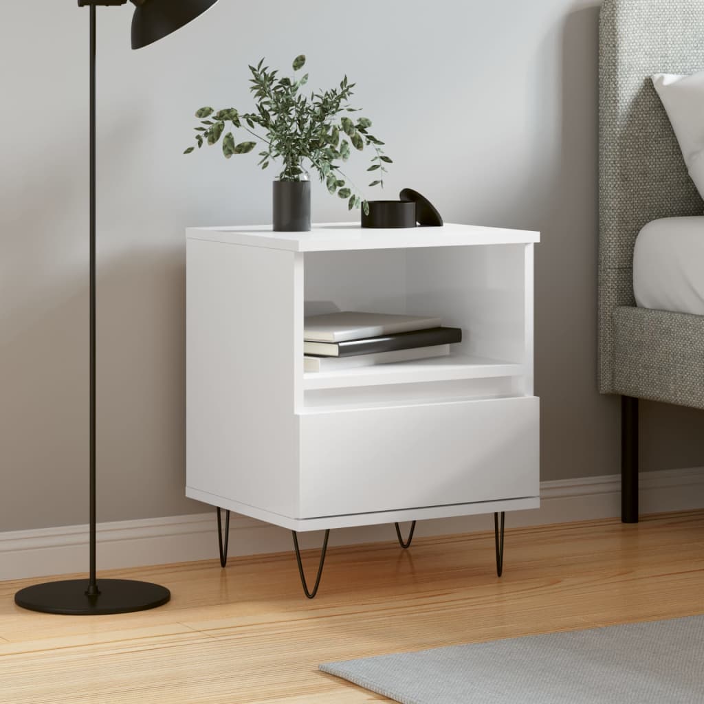 Bedside Cabinet High Gloss White 40x35x50 cm Engineered Wood