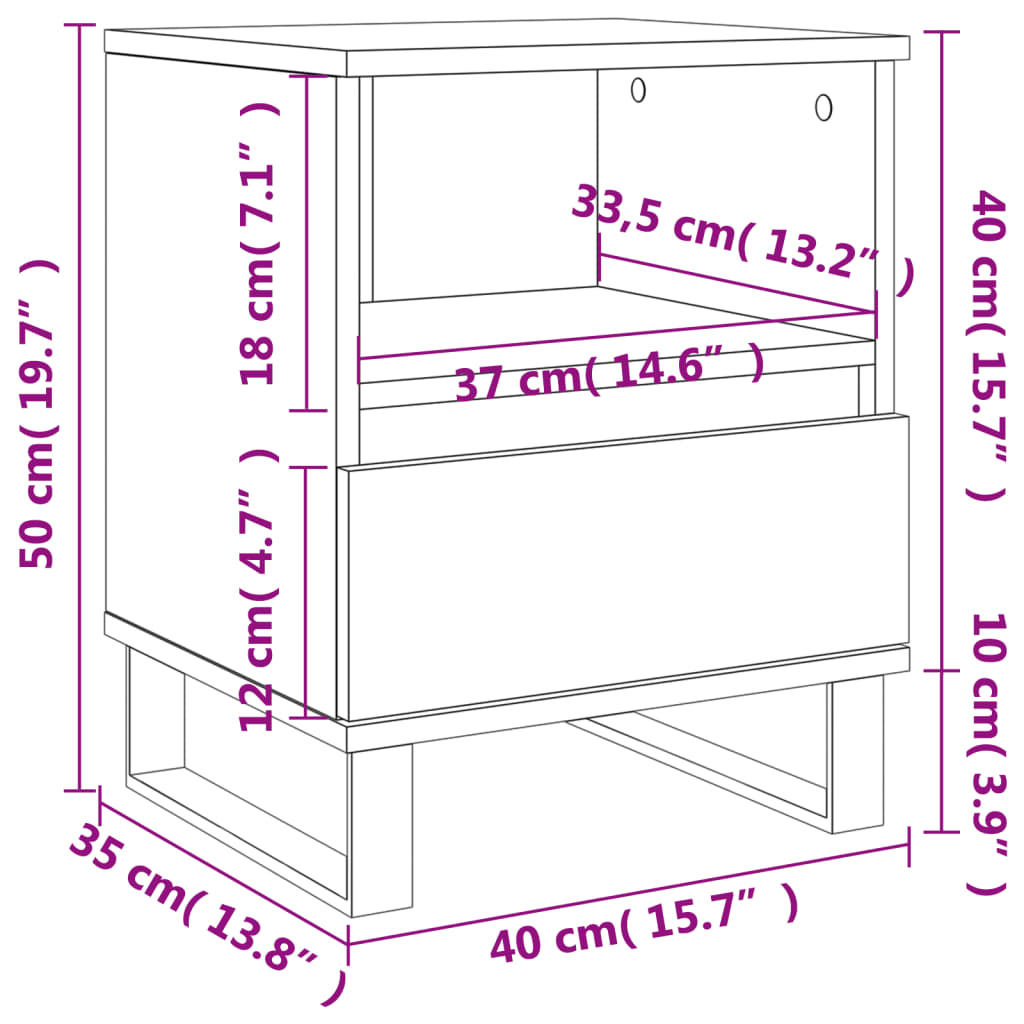 Bedside Cabinet White 40x35x50 cm Engineered Wood