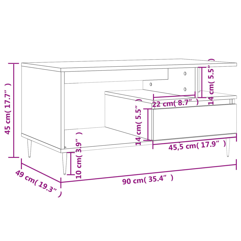 Coffee Table Smoked Oak 90x49x45 cm Engineered Wood