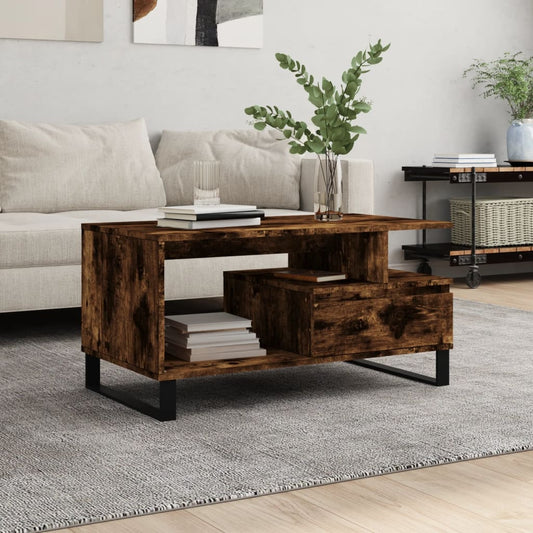 Coffee Table Smoked Oak 90x49x45 cm Engineered Wood