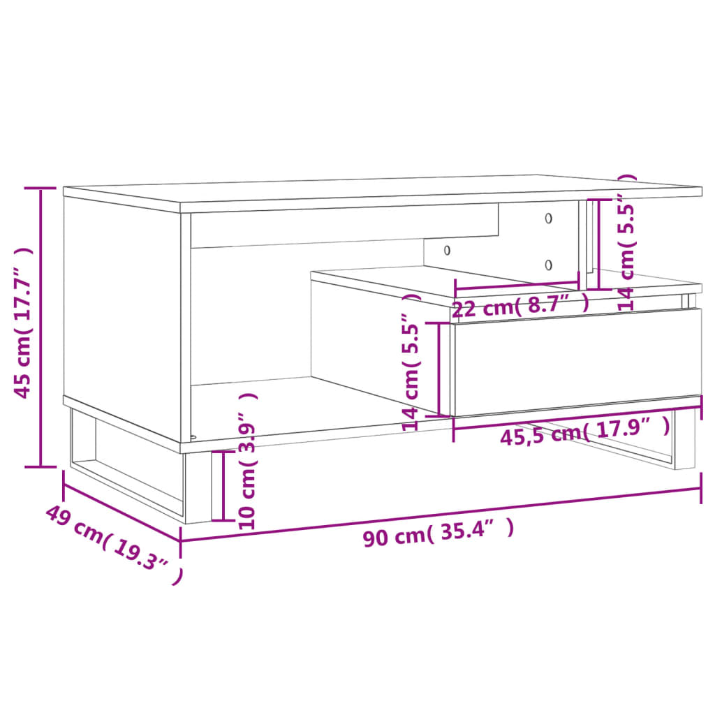 Coffee Table Brown Oak 90x49x45 cm Engineered Wood