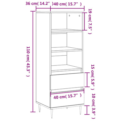 Highboard High Gloss White 40x36x110 cm Engineered Wood