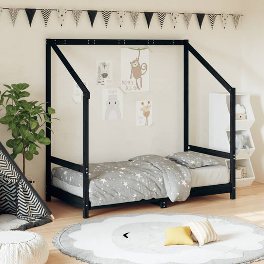 Kids Bed Frame Black 80x160 cm Solid Wood Pine
