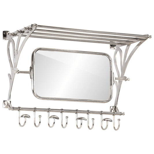 Luggage Rack with Coat Hangers & Mirror Wall Mounted Aluminium