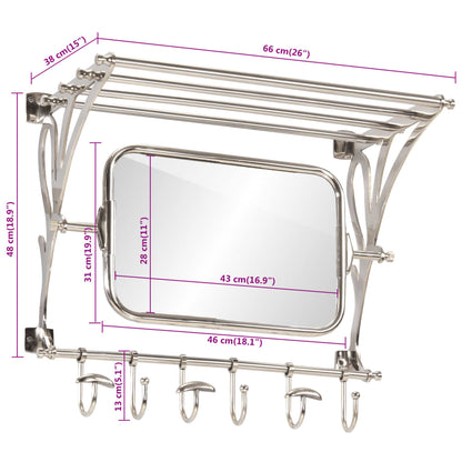 Luggage Rack with Coat Hangers & Mirror Wall Mounted Aluminium