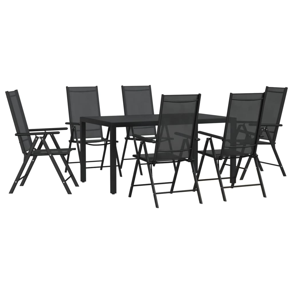 7 Piece Garden Dining Set Black Aluminium