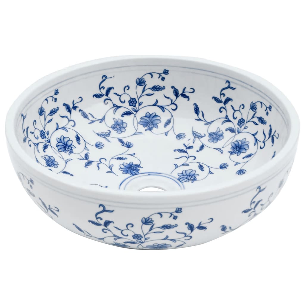 Countertop Basin White and Blue Round Φ41x14 cm Ceramic