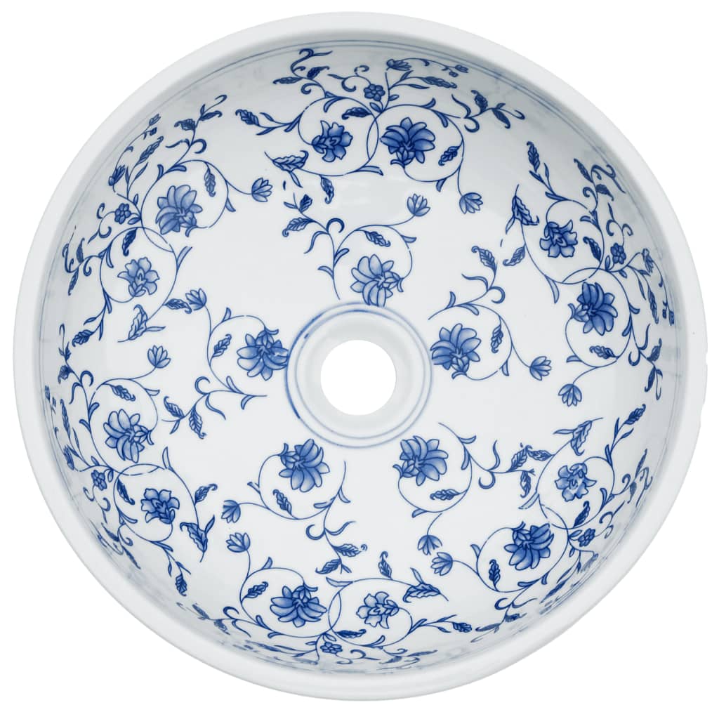 Countertop Basin White and Blue Round Φ41x14 cm Ceramic