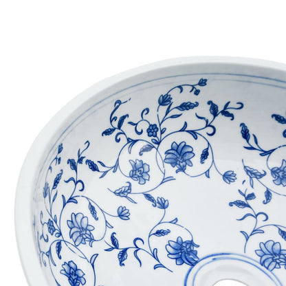 Countertop Basin White and Blue Round Φ41x14 cm Ceramic