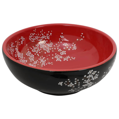 Countertop Basin Black and Red Round Φ41x14 cm Ceramic