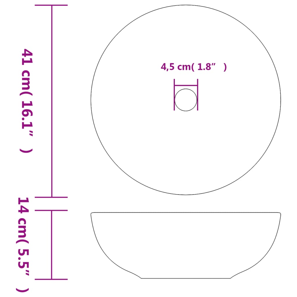 Countertop Basin Black Round Φ41x14 cm Ceramic